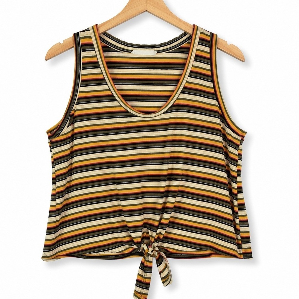 Lush Striped Tank Top Womens XS Cropped Tie Front Sleeveless Casual Boho Preppy